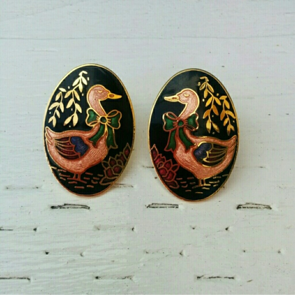 Cloisonne Geese Earrings